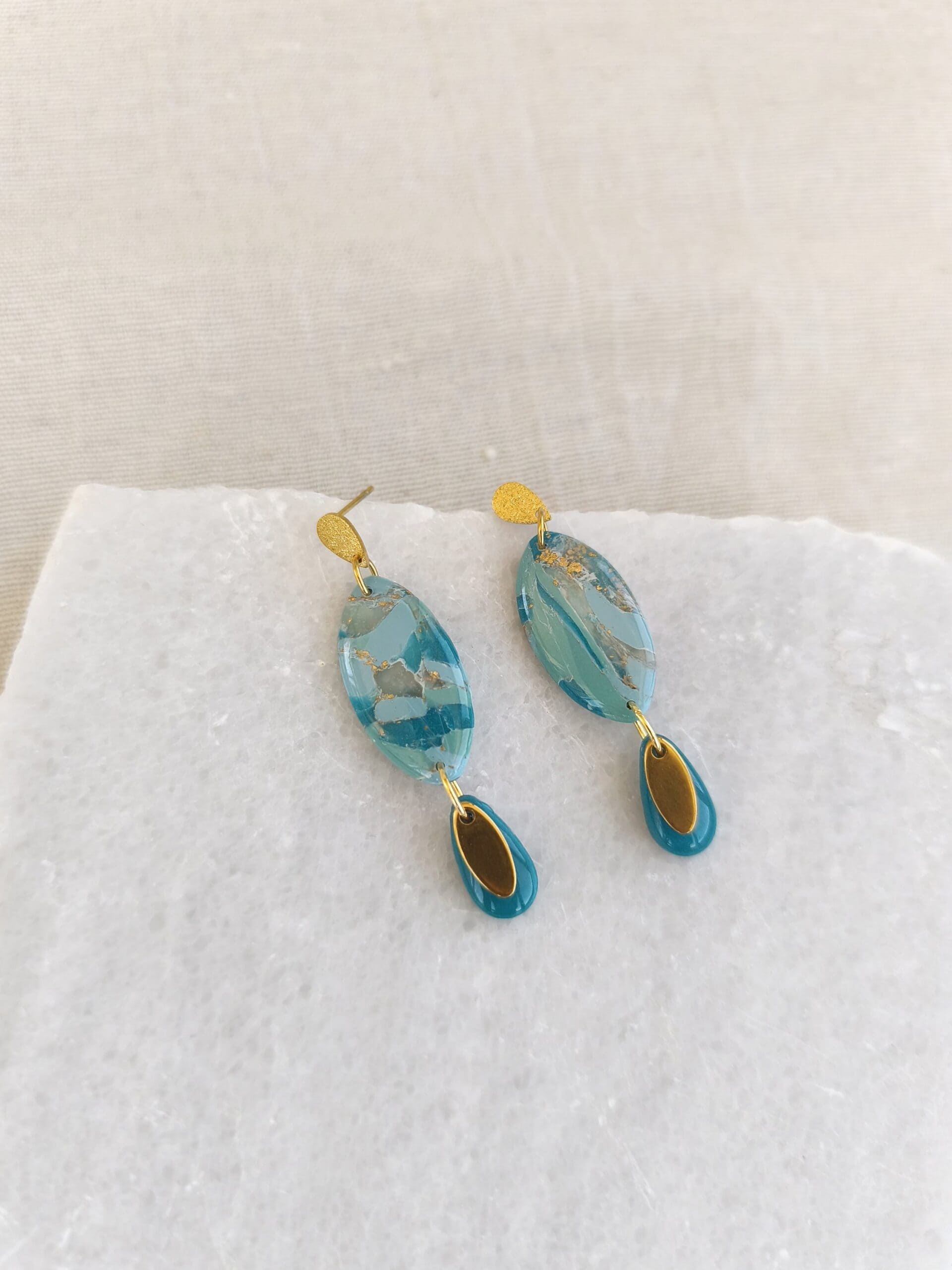 Nel Clay Jewelry - Marbled turquoise oval dangles 2 Marbled turquoise oval dangles - Image 2