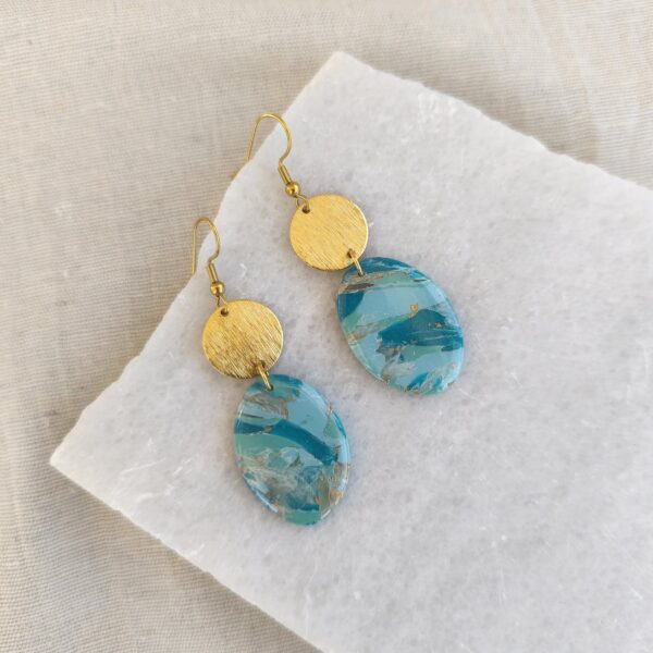 Nel Clay Jewelry - Homepage 2 Marbled turquoise and gold oval dangles