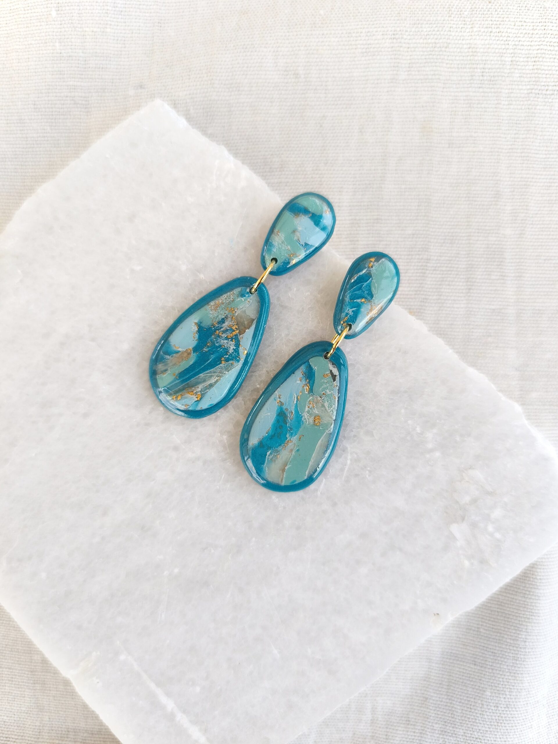 Nel Clay Jewelry - Marbled turquoise oval earrings 1 Marbled turquoise oval earrings