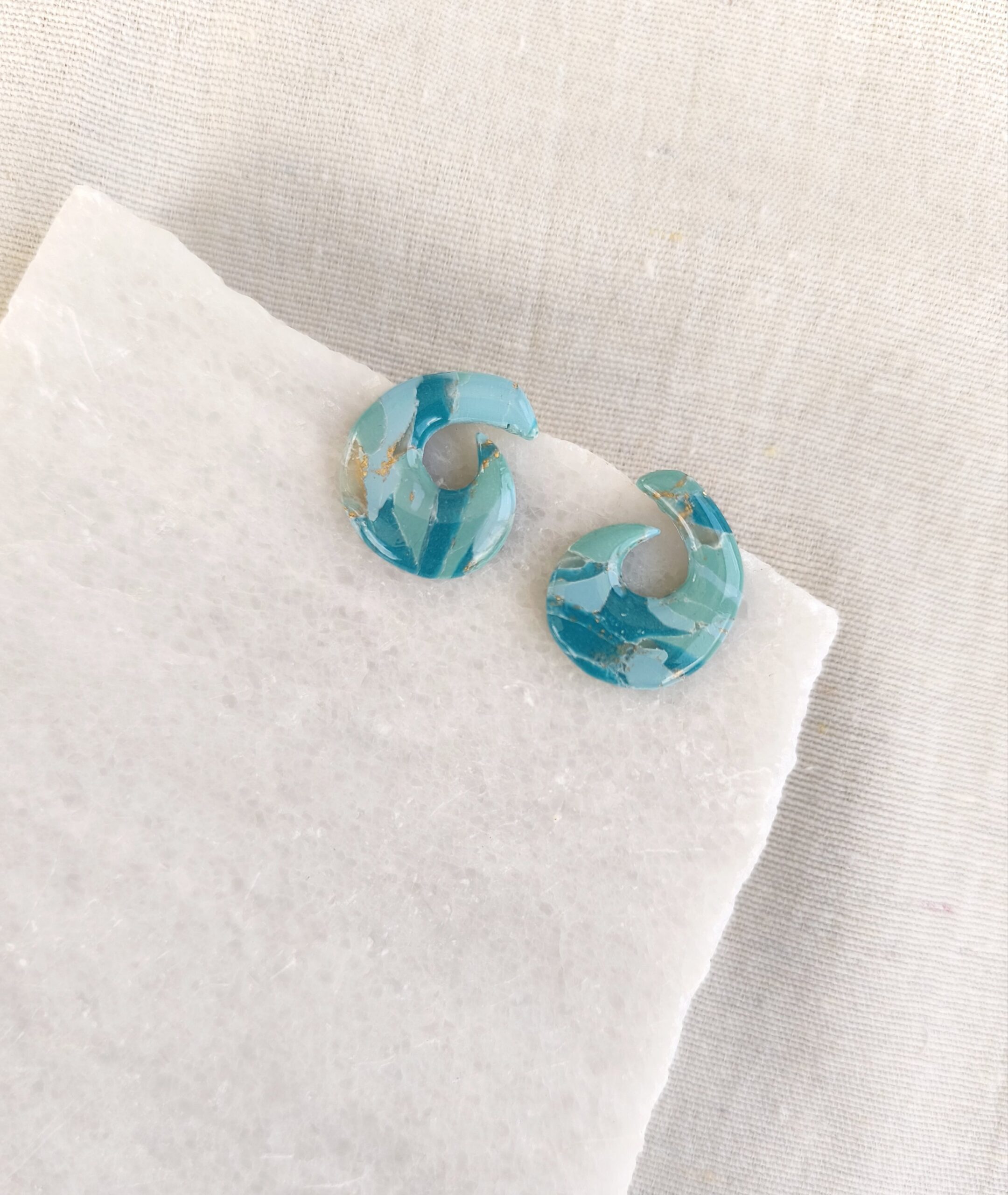 Nel Clay Jewelry - Marbled turquoise stud earrings 1 Marbled turquoise stud earrings