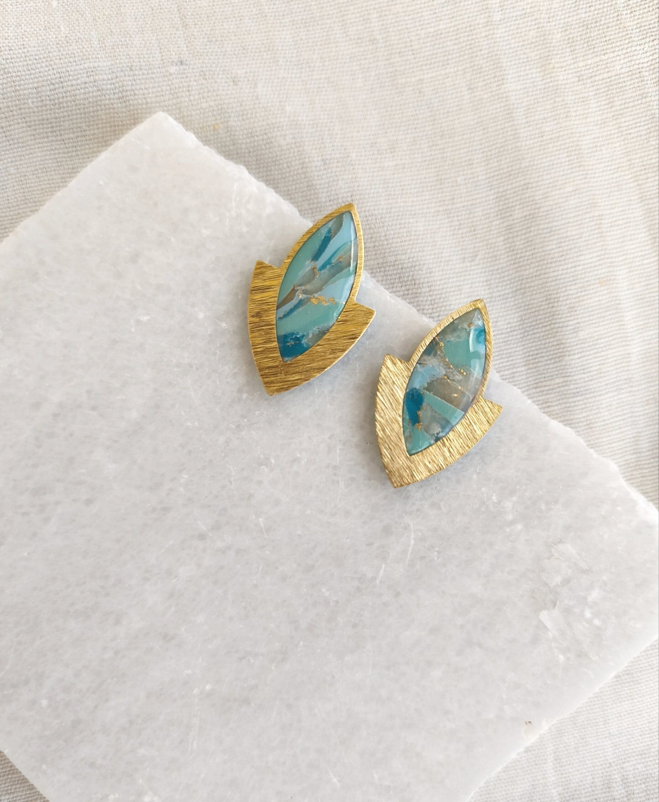 Nel Clay Jewelry - Marbled turquoise statement oval studs 2 Marbled turquoise statement oval studs - Image 2