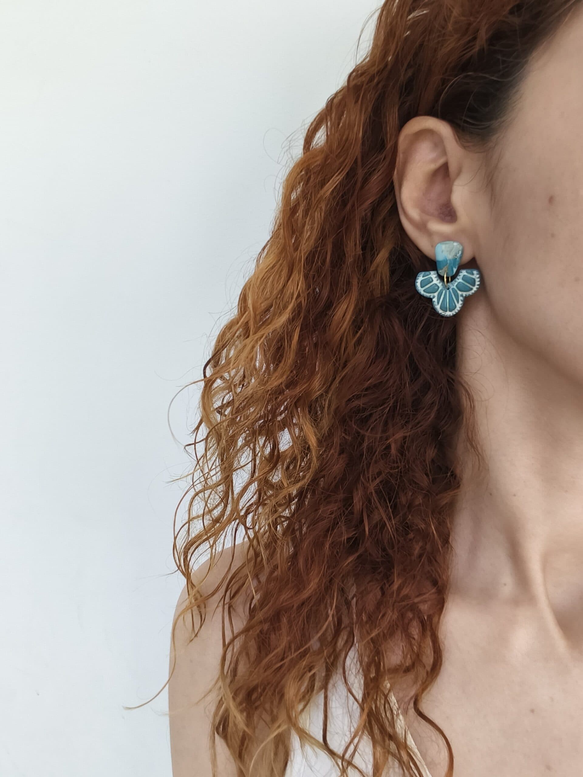 Nel Clay Jewelry - Turquoise embossed stud earrings 2 Turquoise embossed stud earrings - Image 2