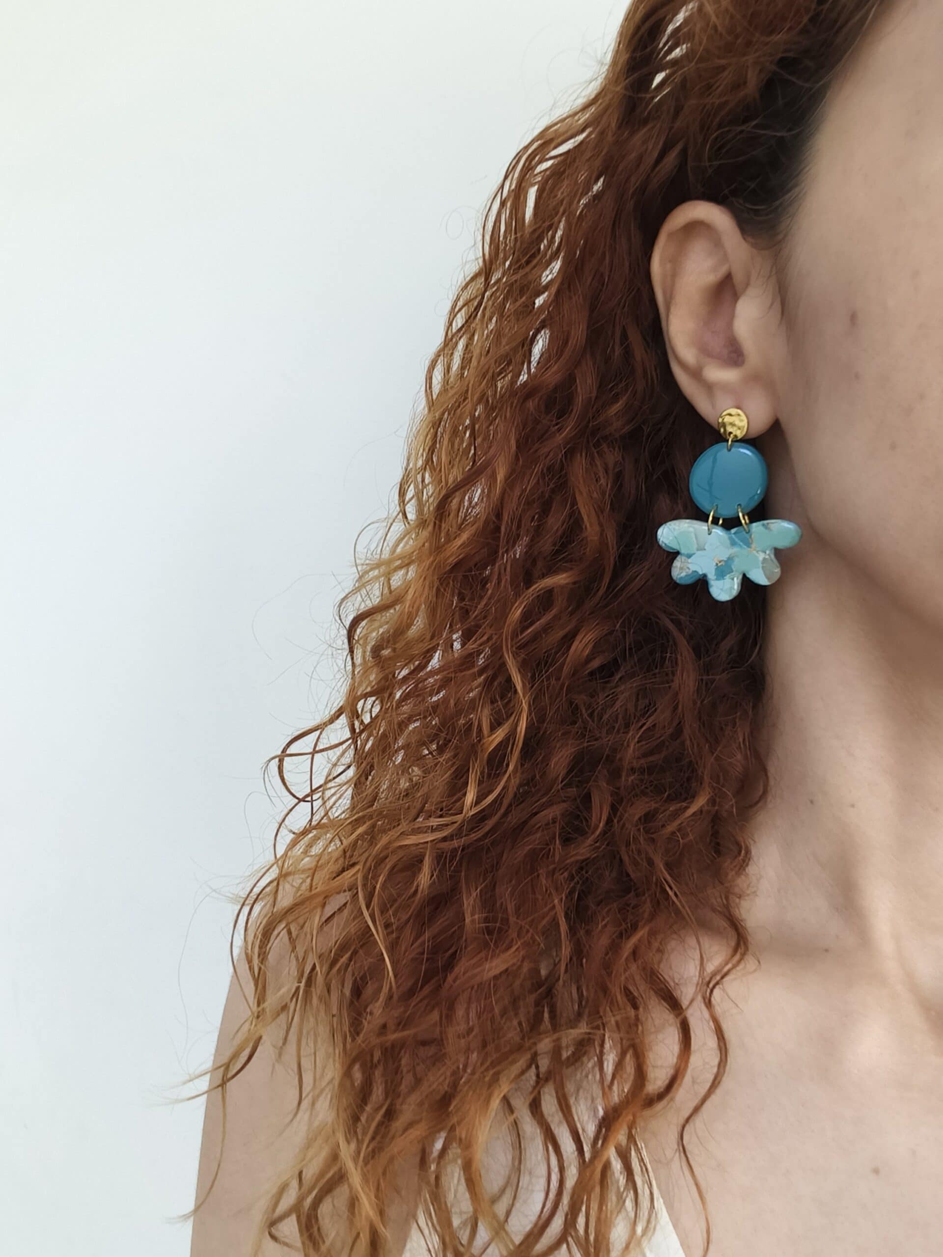 Nel Clay Jewelry - Marbled turquoise petal earrings 2 Marbled turquoise petal earrings - Image 2
