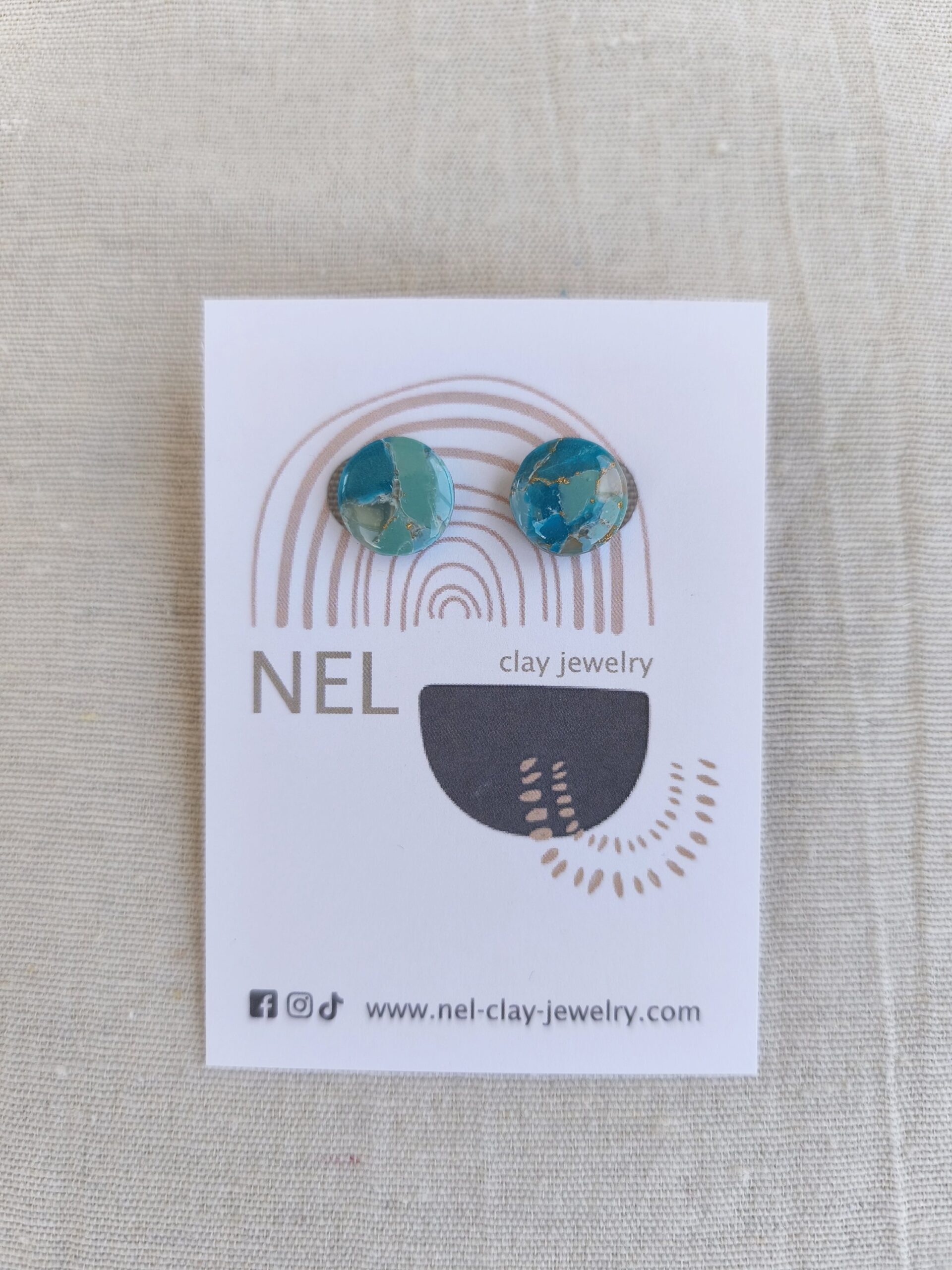 Nel Clay Jewelry - Marbled turquoise circular studs 3 Marbled turquoise circular studs - Image 3