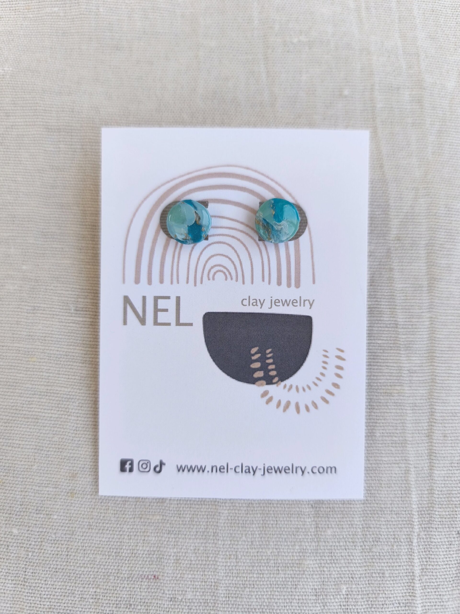 Nel Clay Jewelry - Marbled turquoise circular studs 2 Marbled turquoise circular studs - Image 2