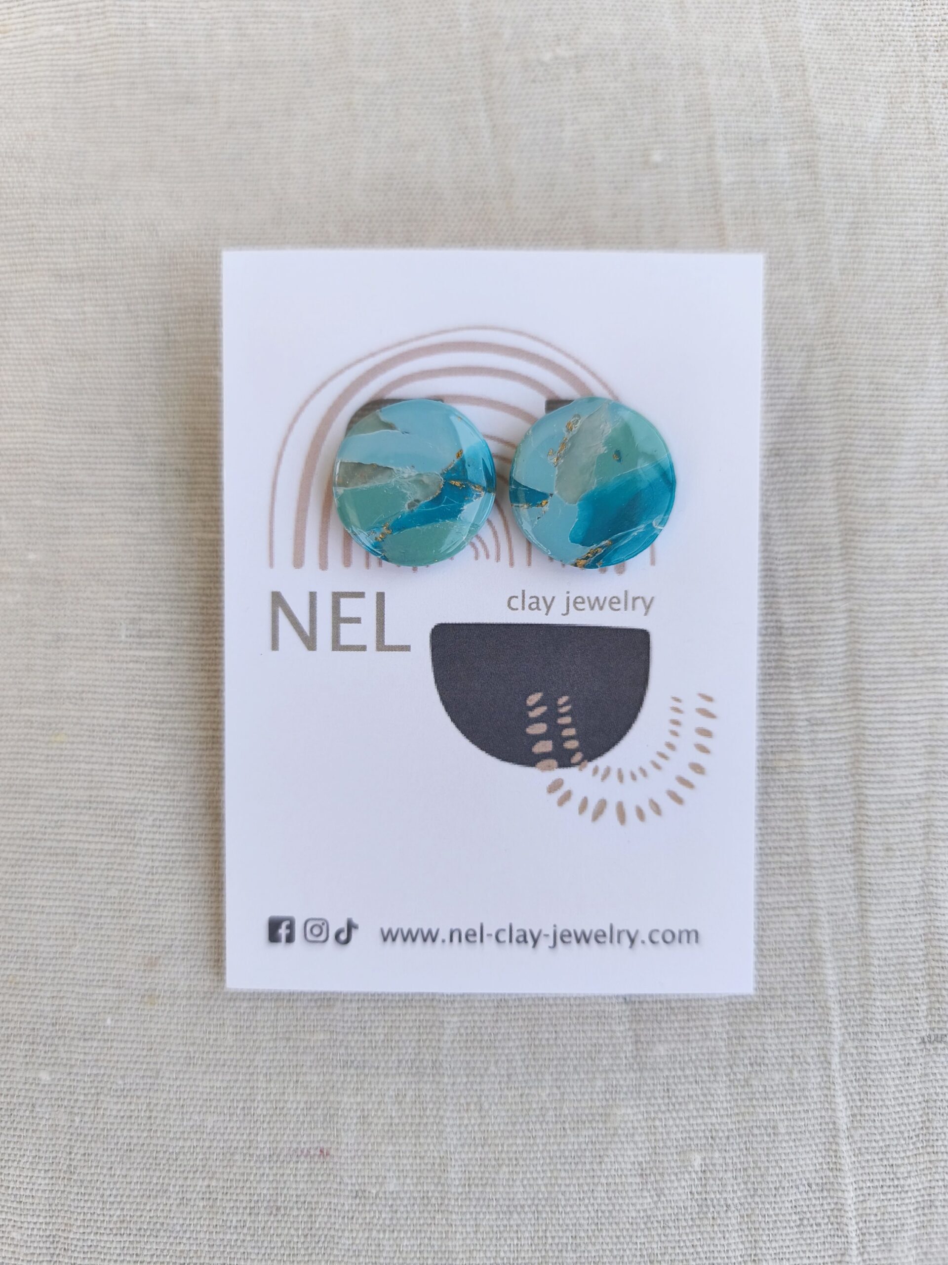 Nel Clay Jewelry - Marbled turquoise circular studs 4 Marbled turquoise circular studs - Image 4