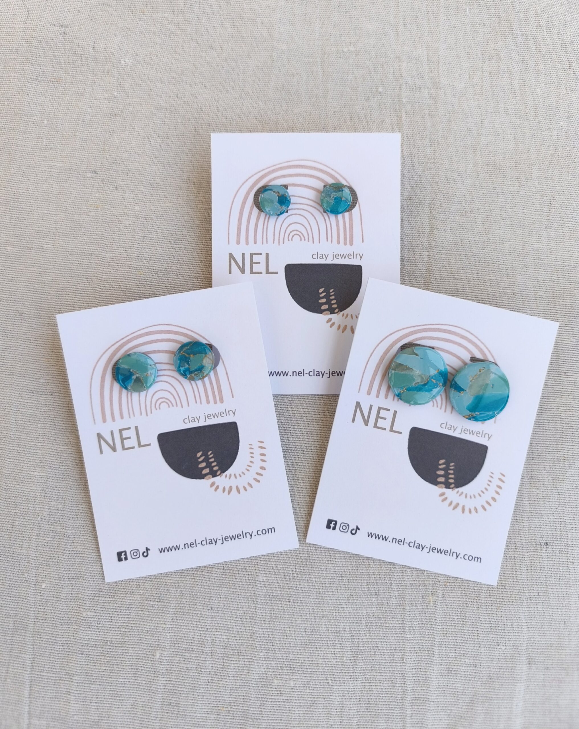 Nel Clay Jewelry - Marbled turquoise circular studs 1 Marbled turquoise circular studs