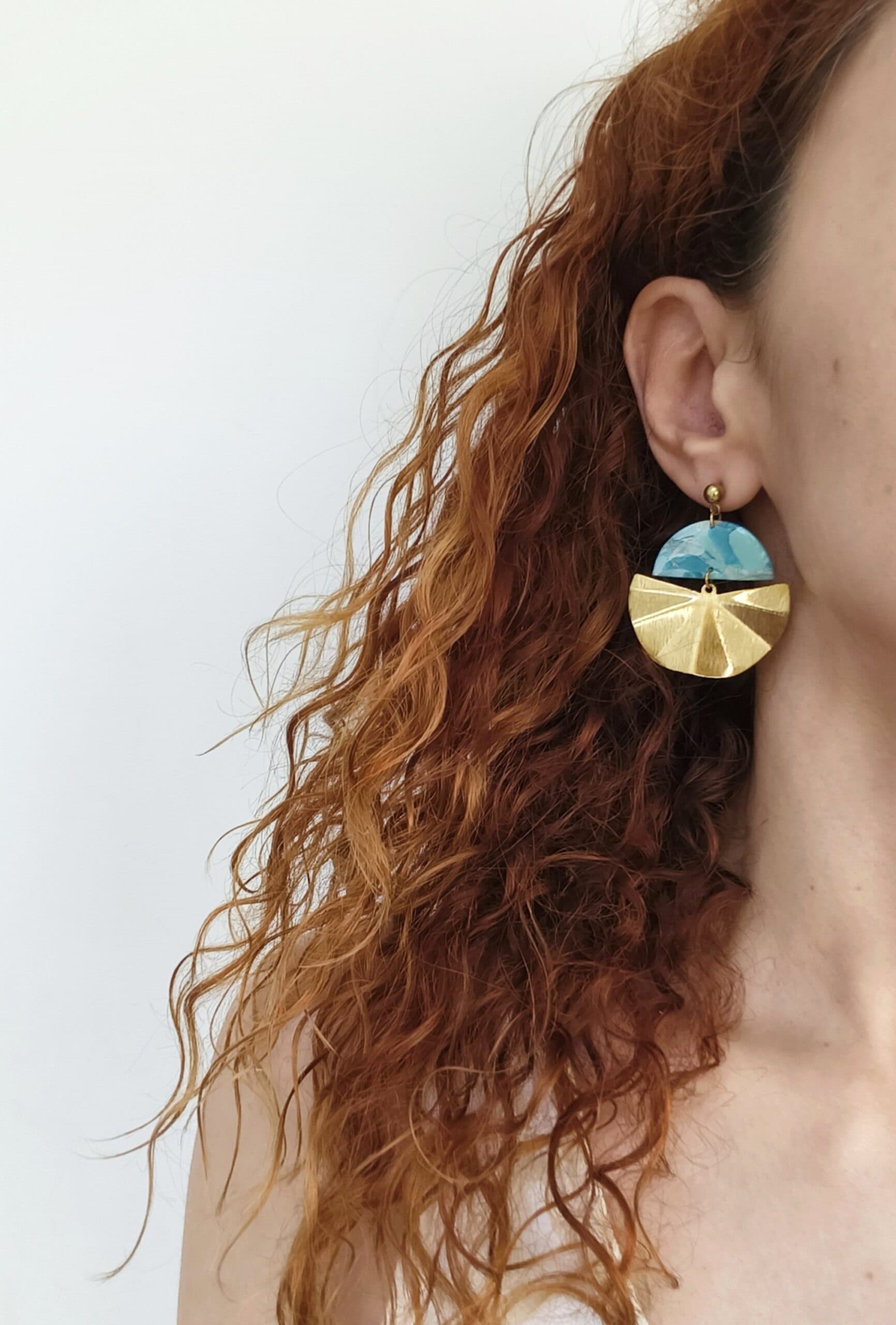 Nel Clay Jewelry - Marbled turquoise semicircles dangles 2 Marbled turquoise semicircles dangles - Image 2