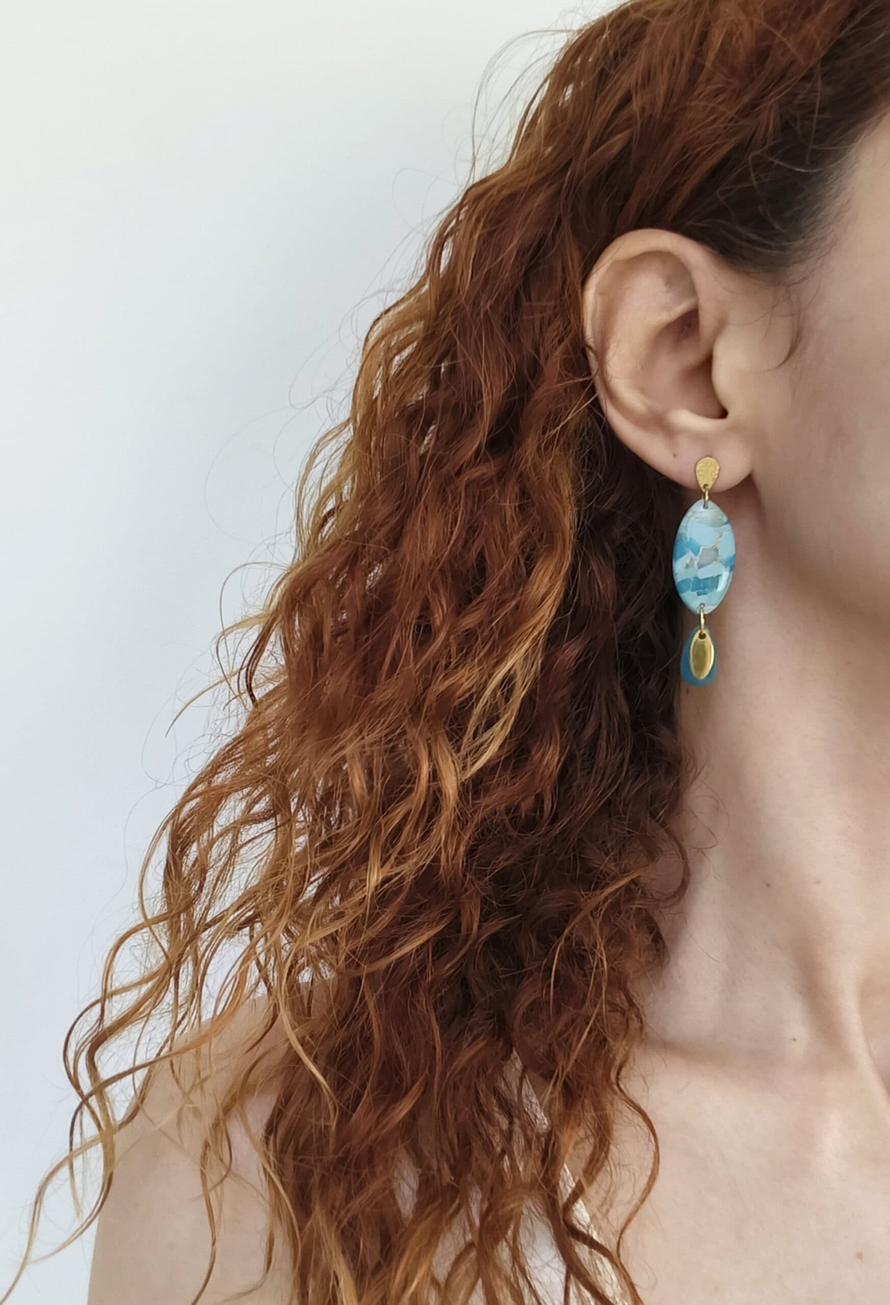 Nel Clay Jewelry - Marbled turquoise oval dangles 2 Marbled turquoise oval dangles - Image 2