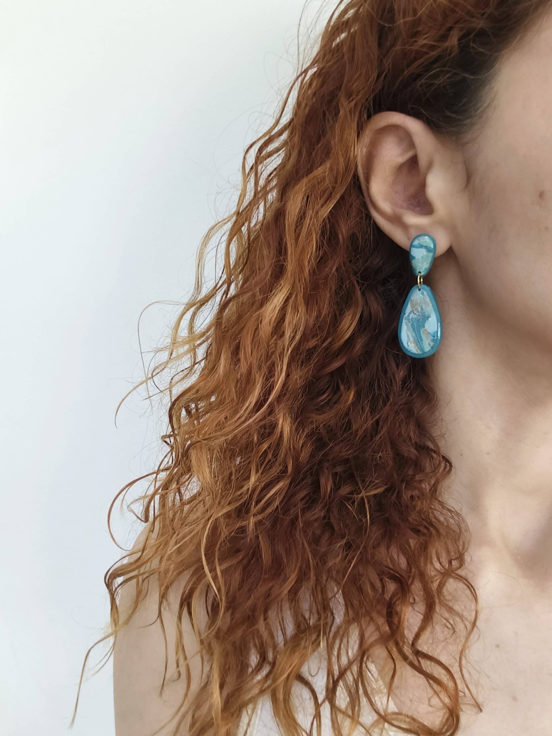 Nel Clay Jewelry - Marbled turquoise oval earrings 2 Marbled turquoise oval earrings - Image 2