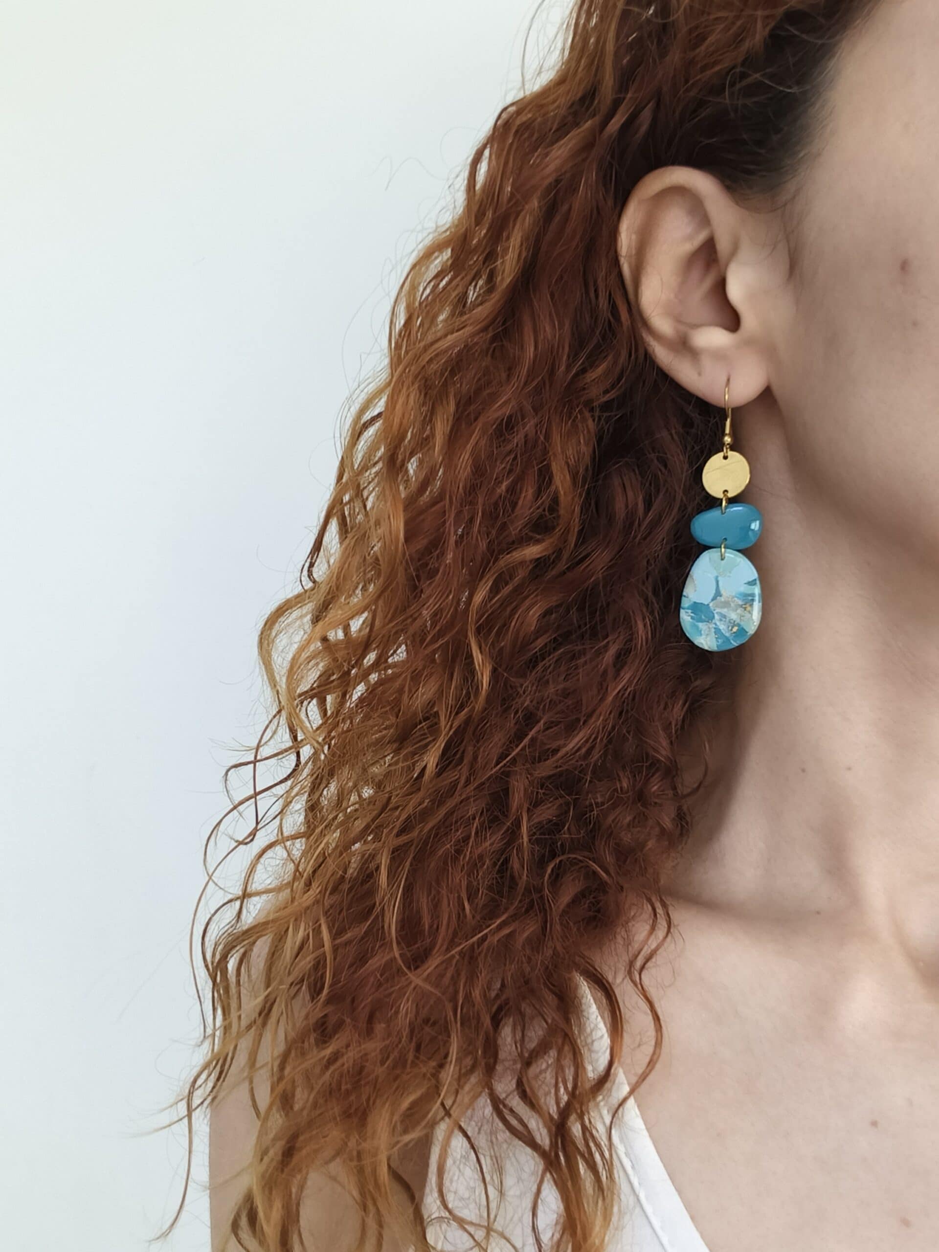 Nel Clay Jewelry - Marbled turquoise organic shape earrings 2 Marbled turquoise organic shape earrings - Image 2