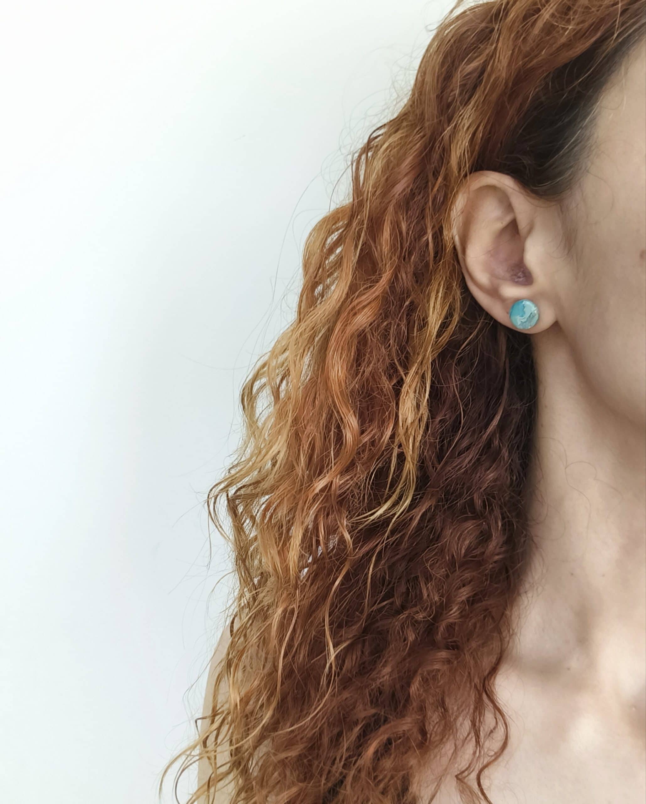 Nel Clay Jewelry - Marbled turquoise circular studs 3 Marbled turquoise circular studs - Image 3