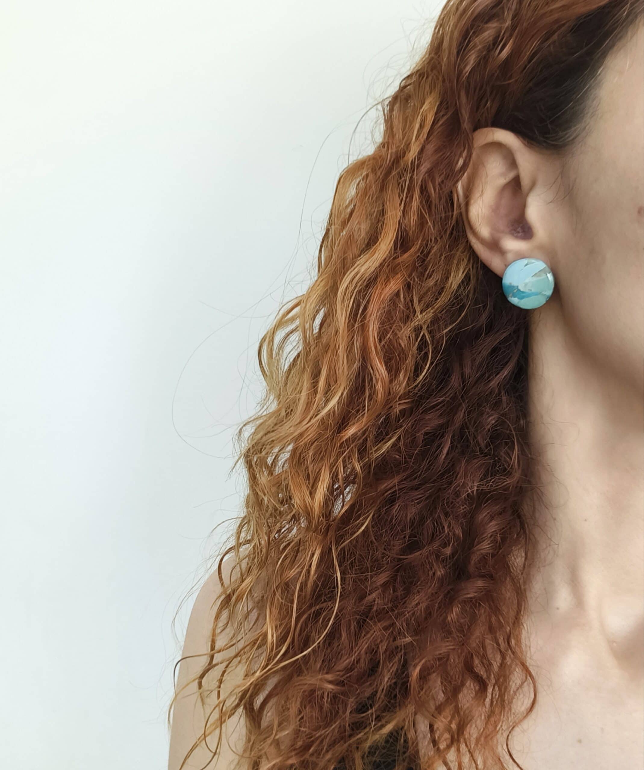 Nel Clay Jewelry - Marbled turquoise circular studs 7 Marbled turquoise circular studs - Image 7