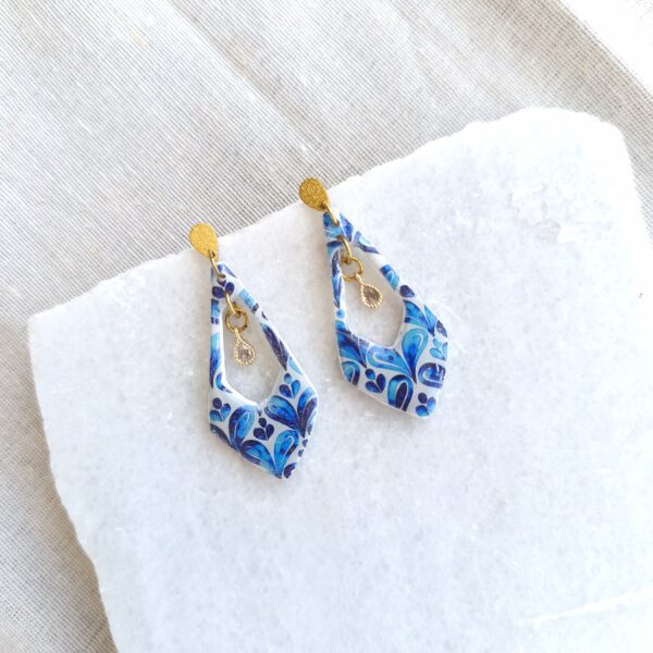 Nel Clay Jewelry - Homepage 4 Patterned blue earrings with zirconia
