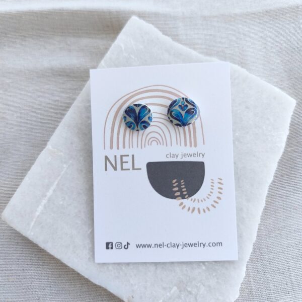 Nel Clay Jewelry - Homepage 1 Patterned blue and white circular studs