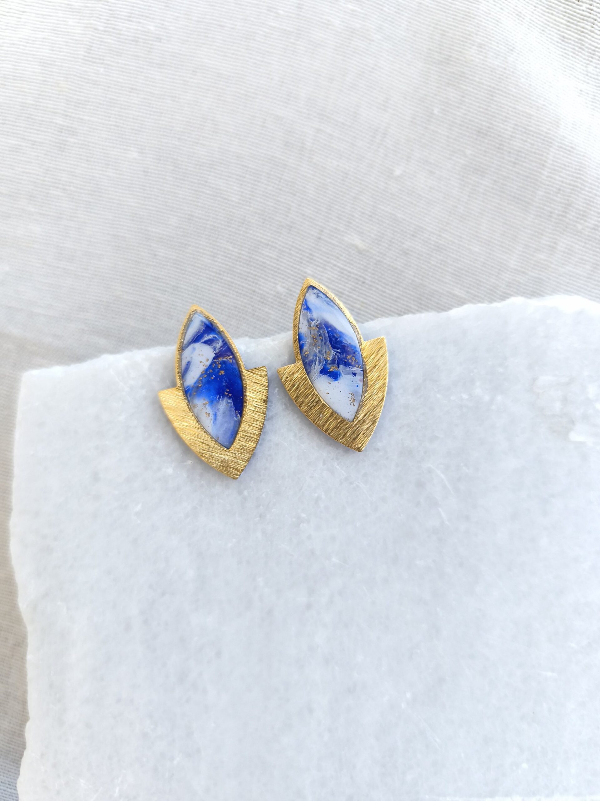 Nel Clay Jewelry - Marbled blue, white and gold statement studs 3 Marbled blue, white and gold statement studs - Image 3