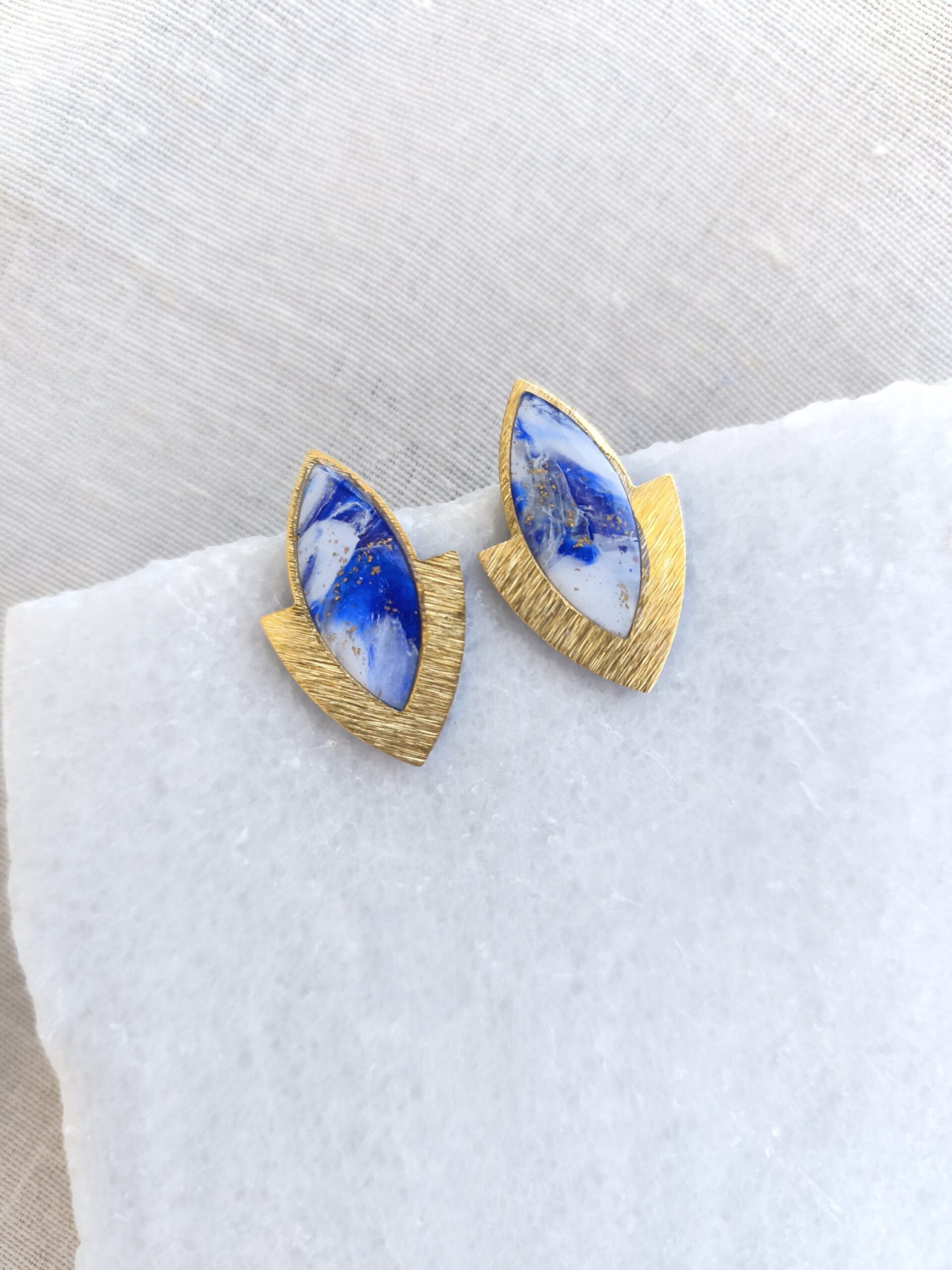 Nel Clay Jewelry - Marbled blue, white and gold statement studs 2 Marbled blue, white and gold statement studs - Image 2