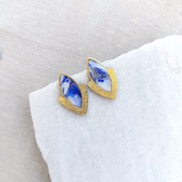 Nel Clay Jewelry - Homepage 1 Marbled blue, white and gold statement studs