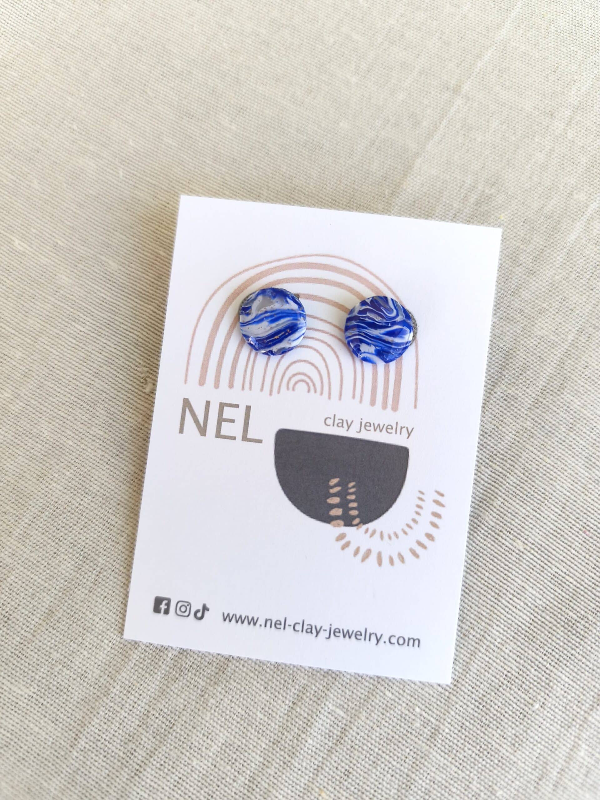 Nel Clay Jewelry - Marbled blue and white circular studs 2 Marbled blue and white circular studs - Image 2