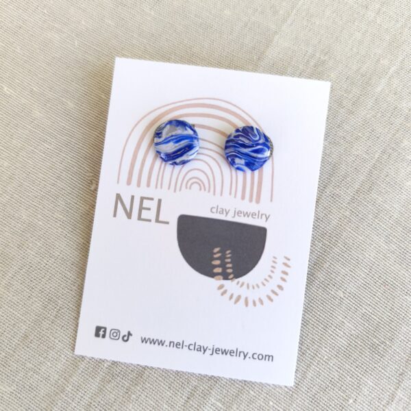 Nel Clay Jewelry - Homepage 2 Marbled blue and white circular studs