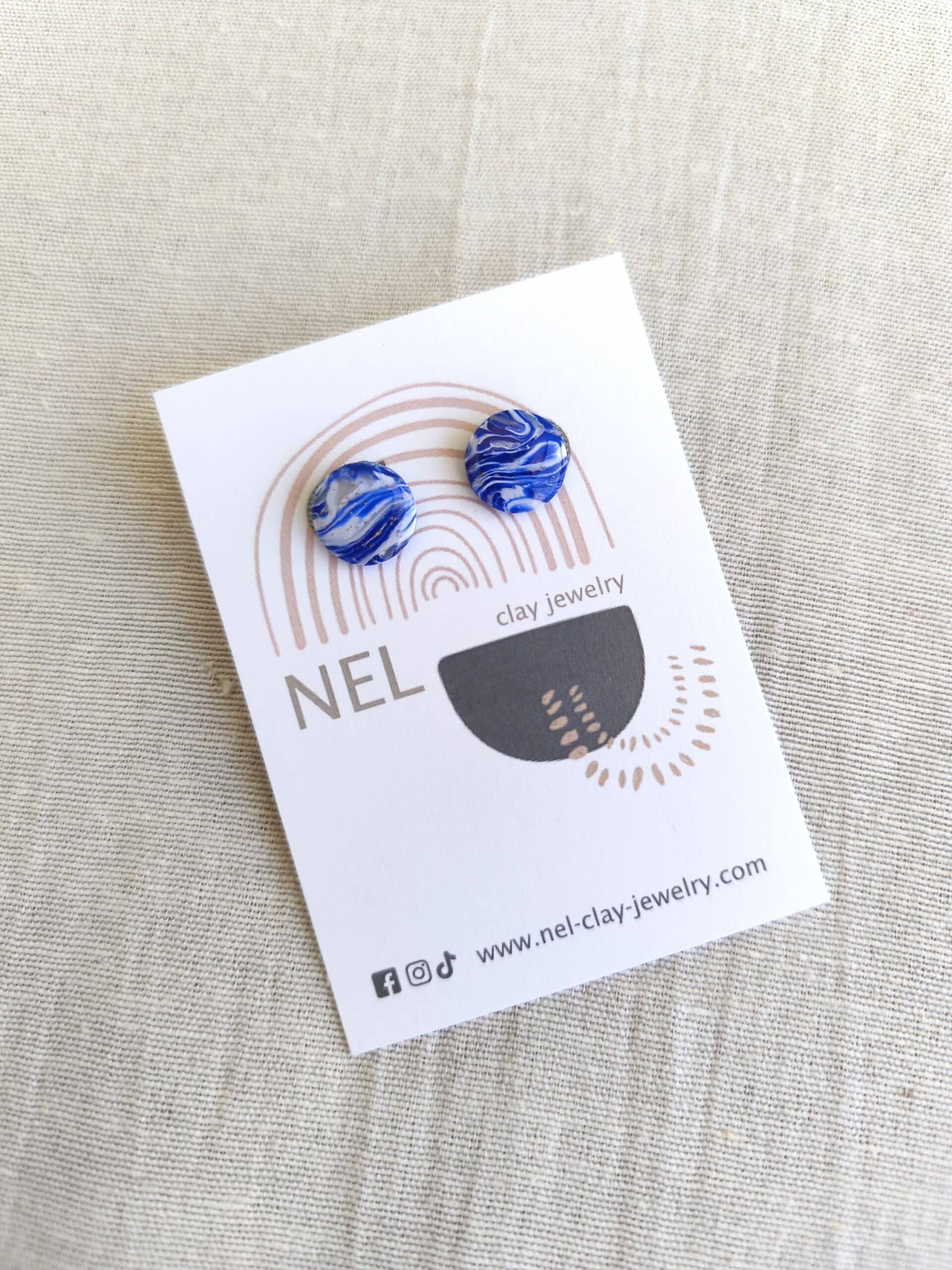 Nel Clay Jewelry - Marbled blue and white circular studs 3 Marbled blue and white circular studs - Image 3