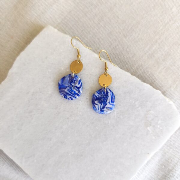 Nel Clay Jewelry - Homepage 1 Marbled blue and white circular dangles