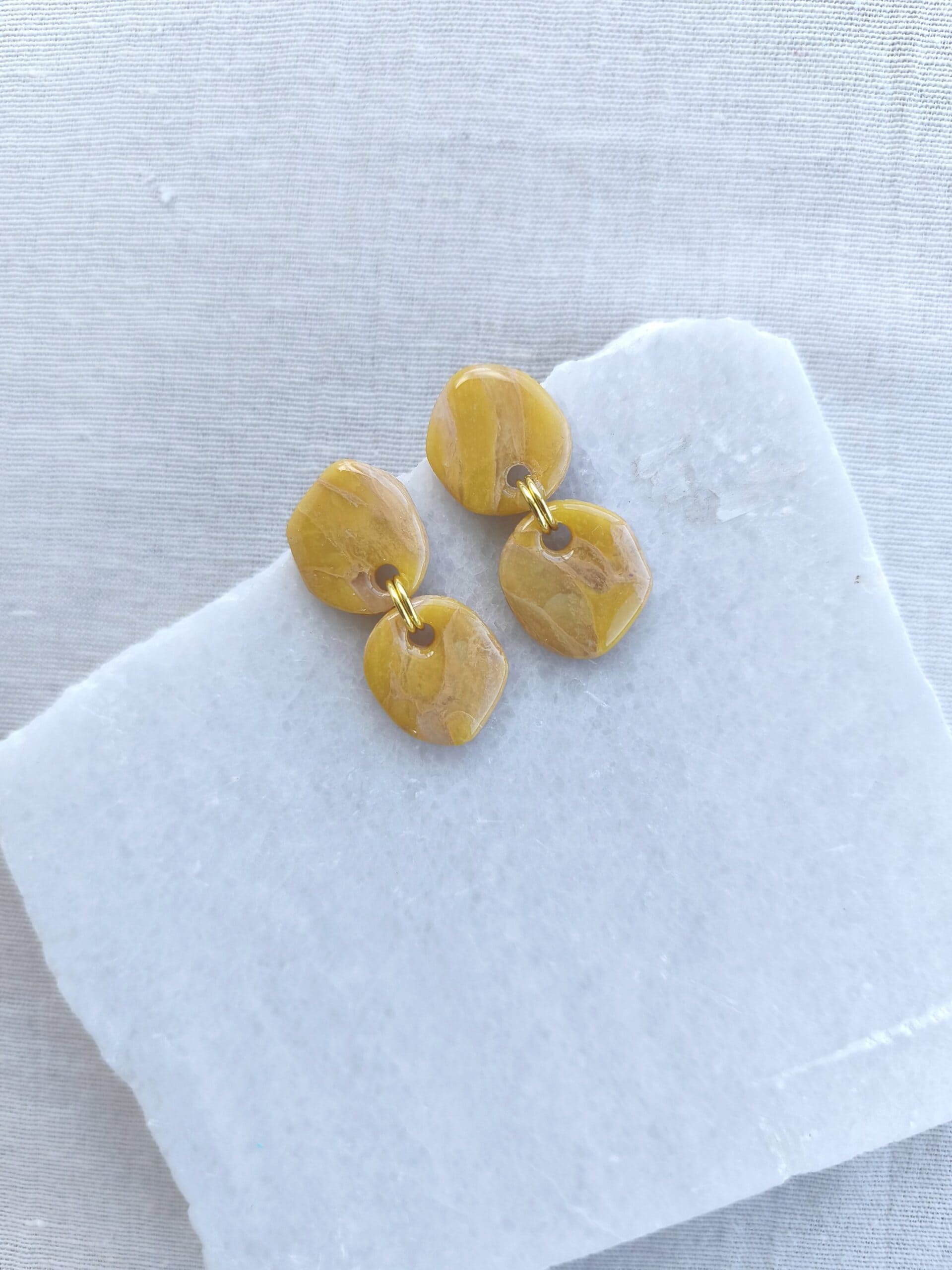 Nel Clay Jewelry - Marbled golden yellow organic circle earrings 3 Marbled golden yellow organic circle earrings - Image 3