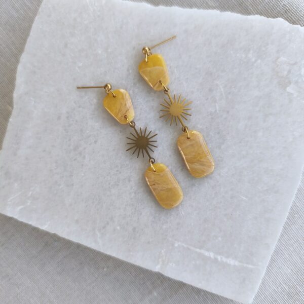 Nel Clay Jewelry - Homepage 7 Marbled golden yellow boho chic dangles