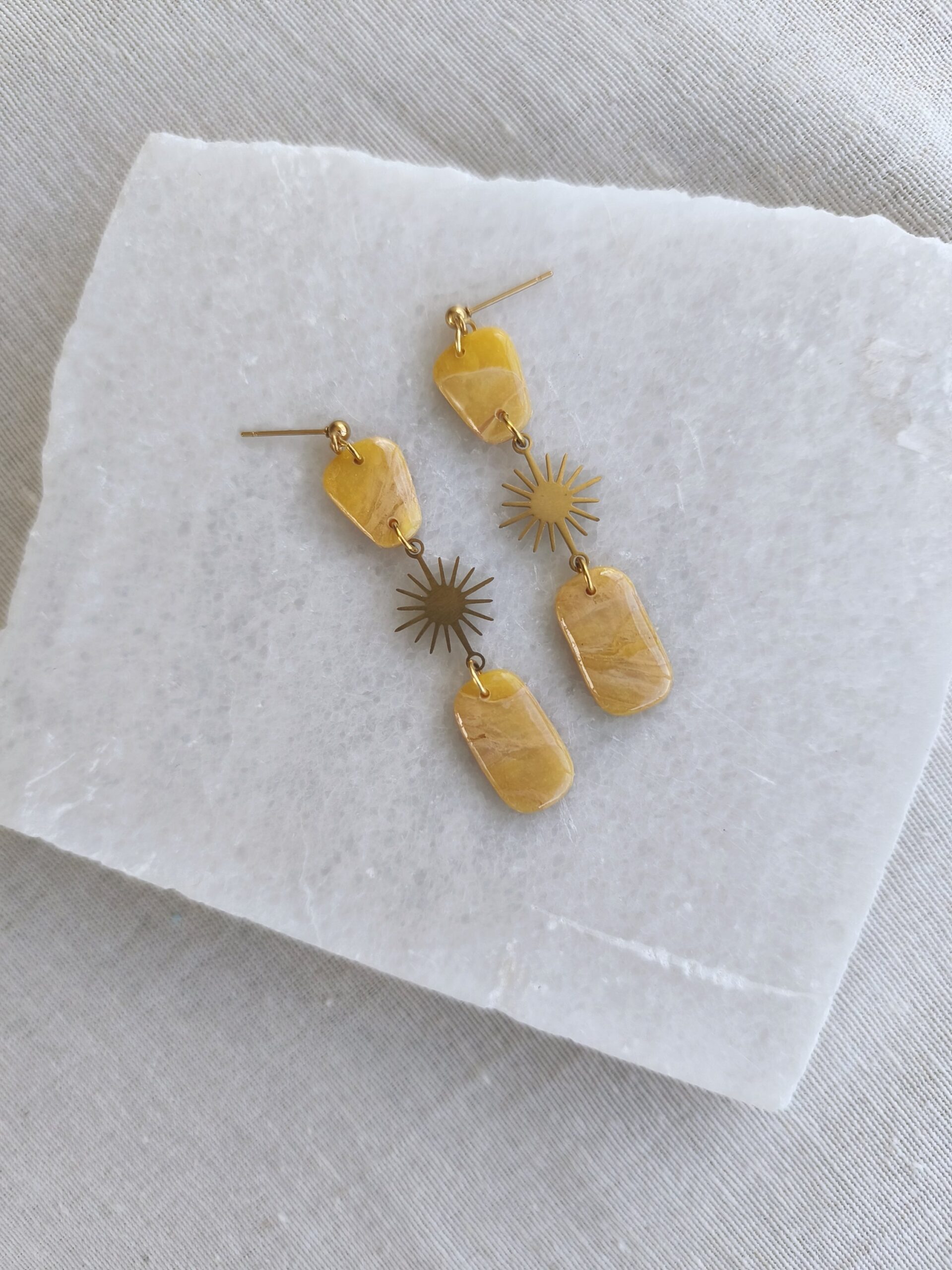 Nel Clay Jewelry - Marbled golden yellow boho chic dangles 1 Marbled golden yellow boho chic dangles