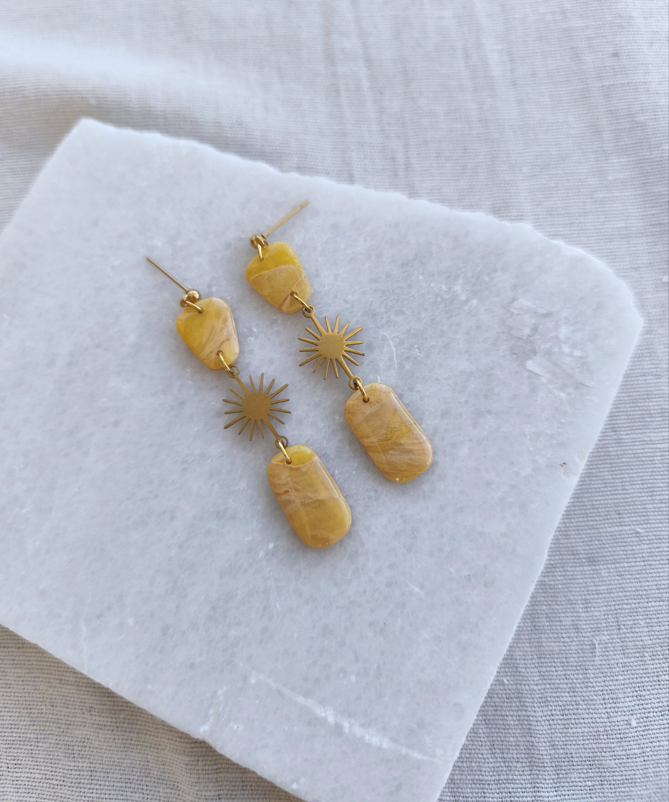 Nel Clay Jewelry - Marbled golden yellow boho chic dangles 4 Marbled golden yellow boho chic dangles - Image 4