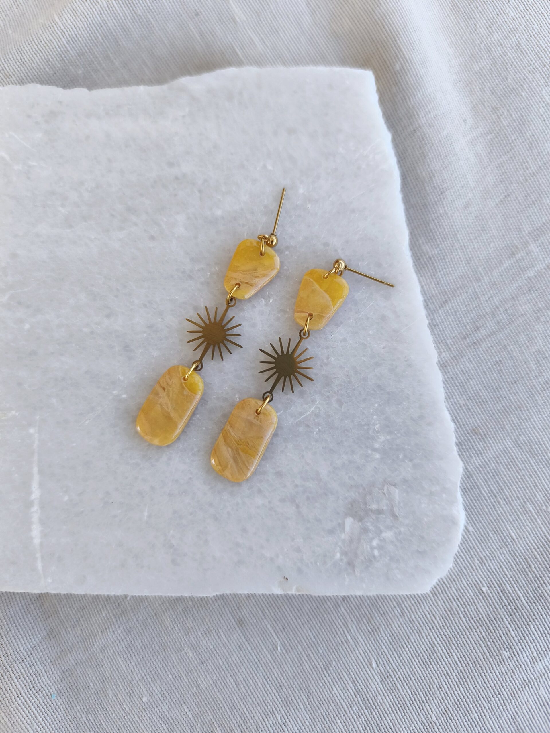 Nel Clay Jewelry - Marbled golden yellow boho chic dangles 5 Marbled golden yellow boho chic dangles - Image 5