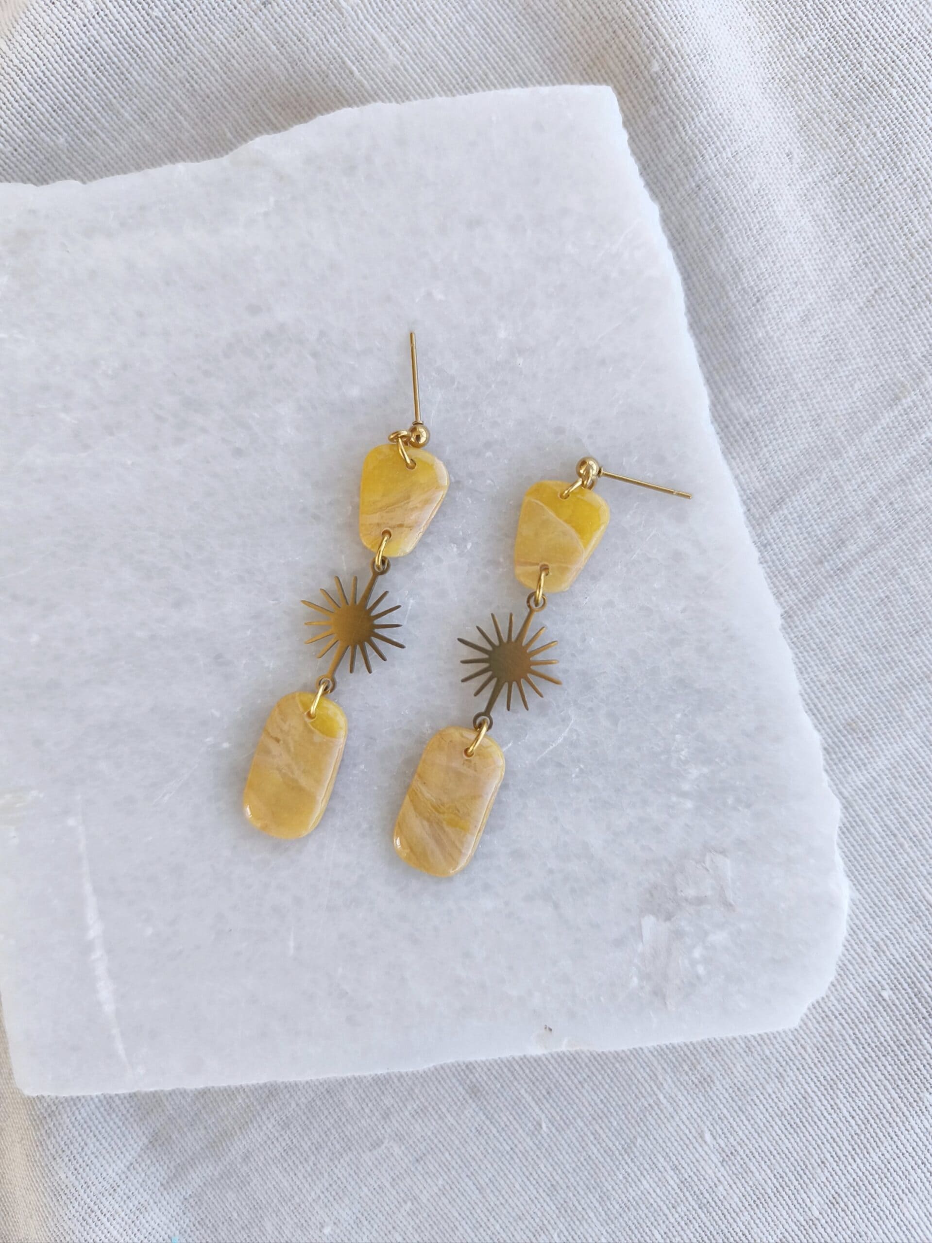 Nel Clay Jewelry - Marbled golden yellow boho chic dangles 3 Marbled golden yellow boho chic dangles - Image 3