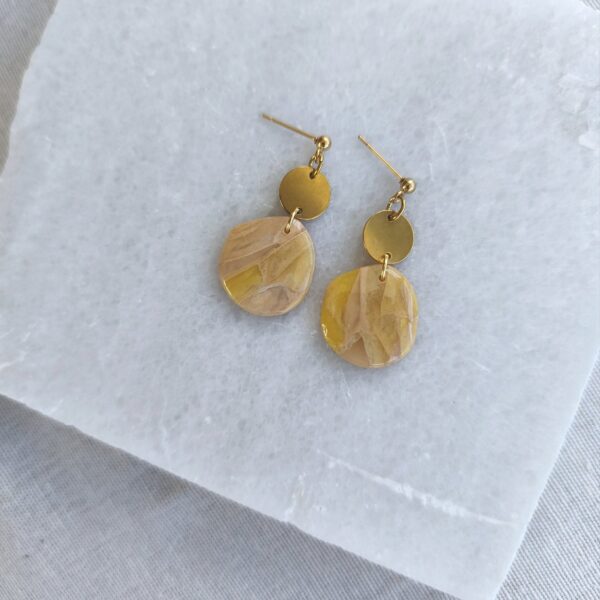 Nel Clay Jewelry - Homepage 4 Marbled golden yellow small circles dangles