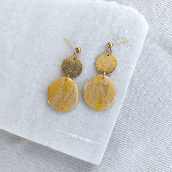Nel Clay Jewelry - Homepage 5 Marbled golden yellow big circles dangles