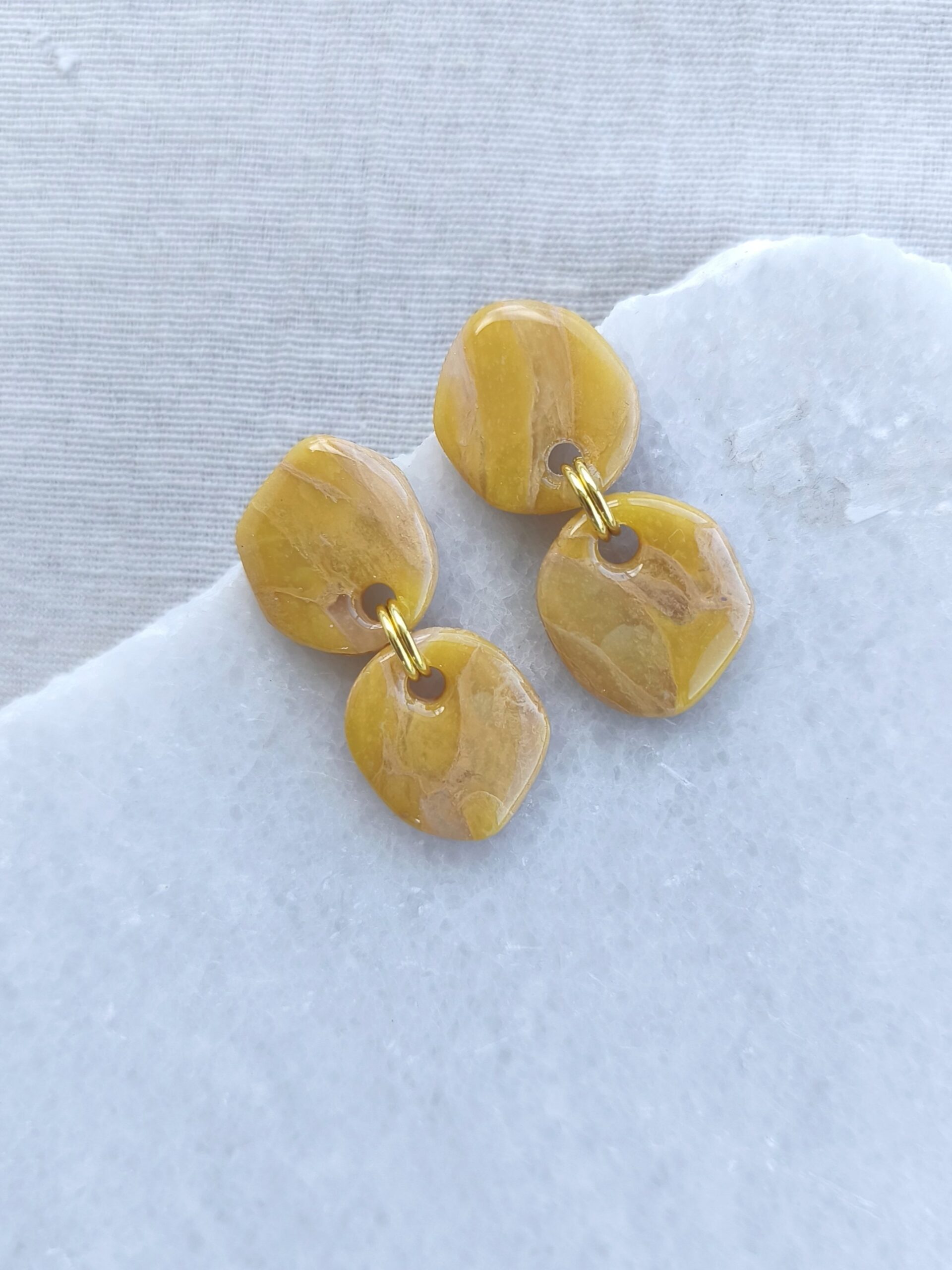 Nel Clay Jewelry - Marbled golden yellow organic circle earrings 1 Marbled golden yellow organic circle earrings