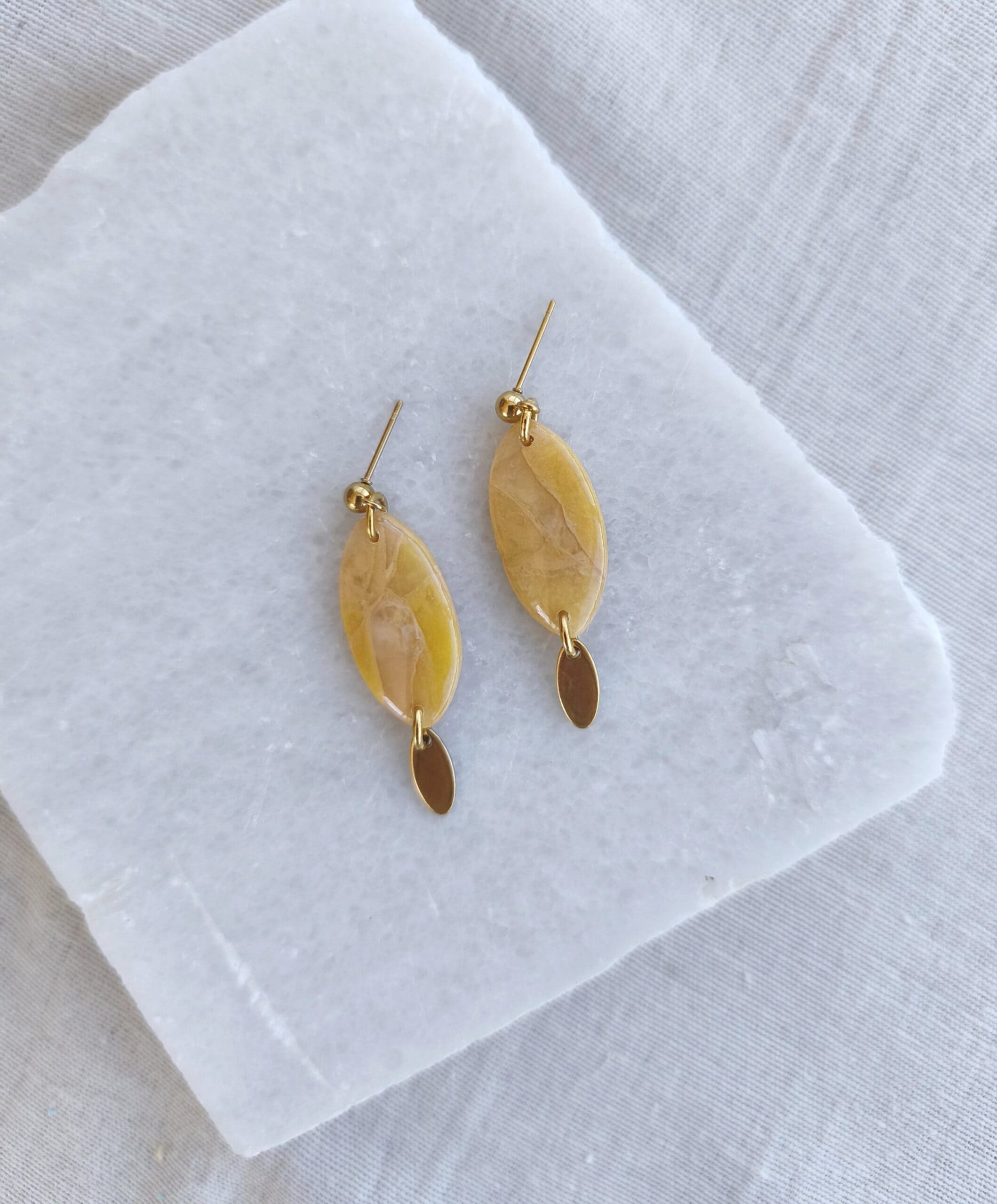 Nel Clay Jewelry - Marbled golden yellow oval dangles 3 Marbled golden yellow oval dangles - Image 3