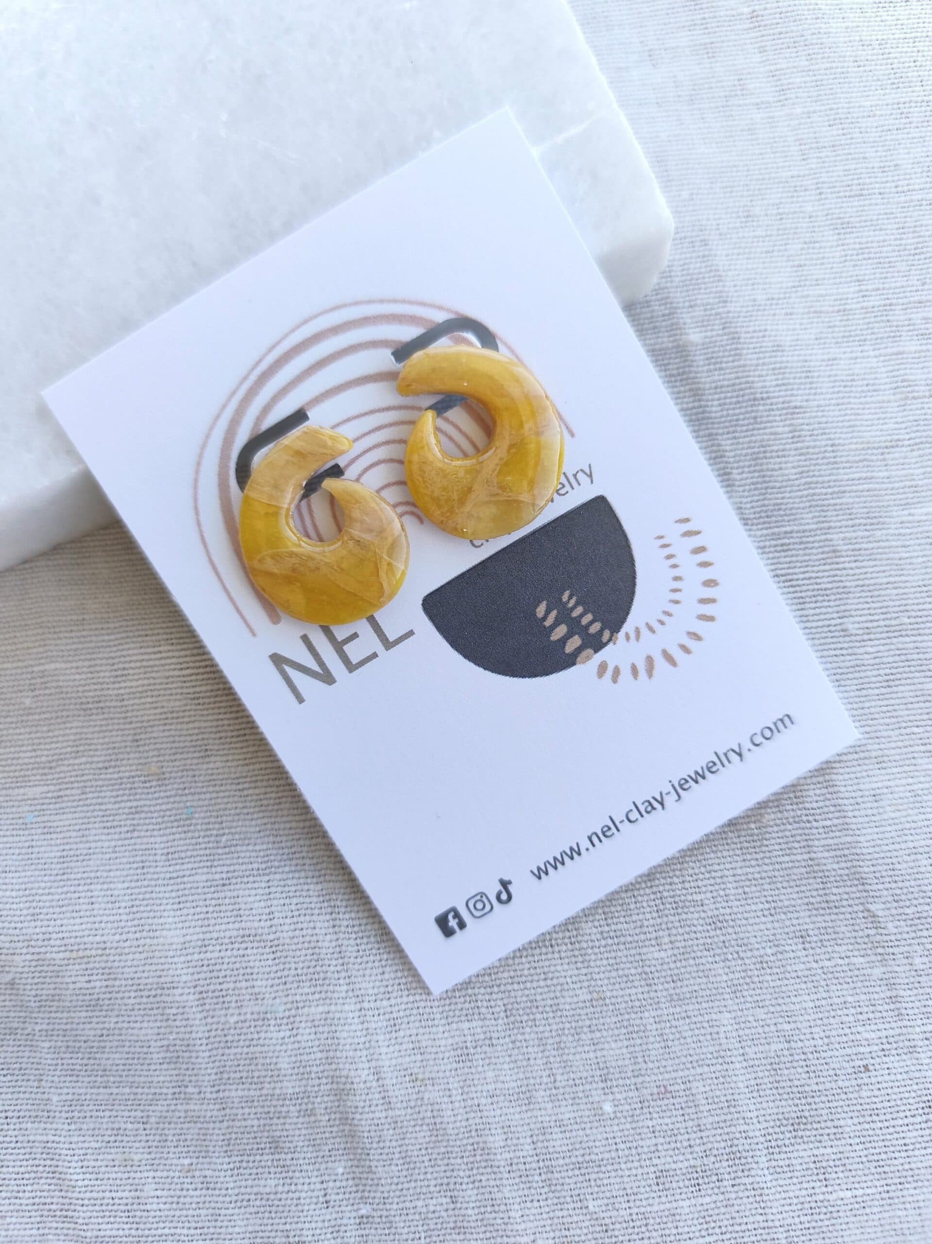 Nel Clay Jewelry - Marbled golden yellow statement studs 1 Marbled golden yellow statement studs
