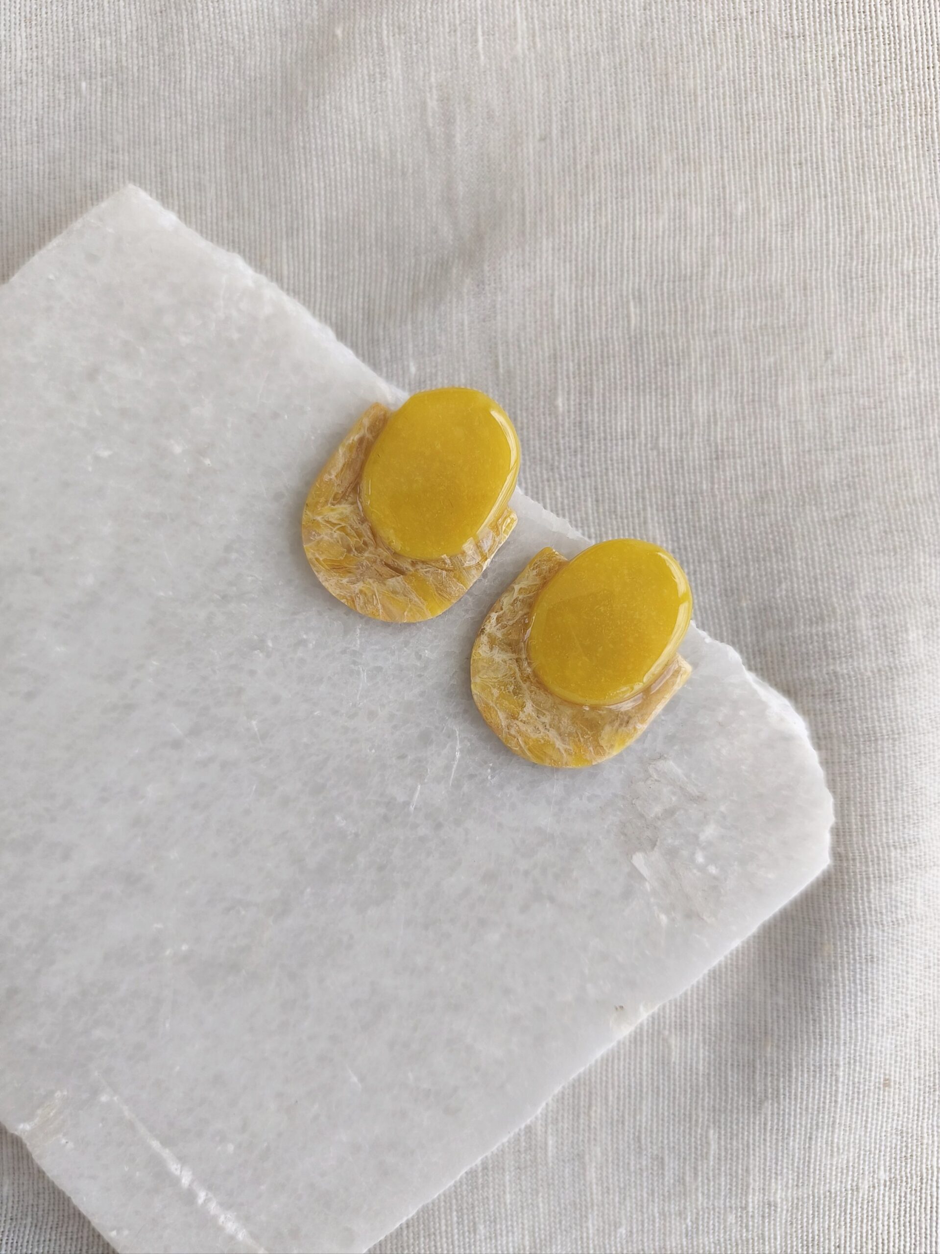 Nel Clay Jewelry - Marbled golden yellow oval statement studs 5 Marbled golden yellow oval statement studs - Image 5