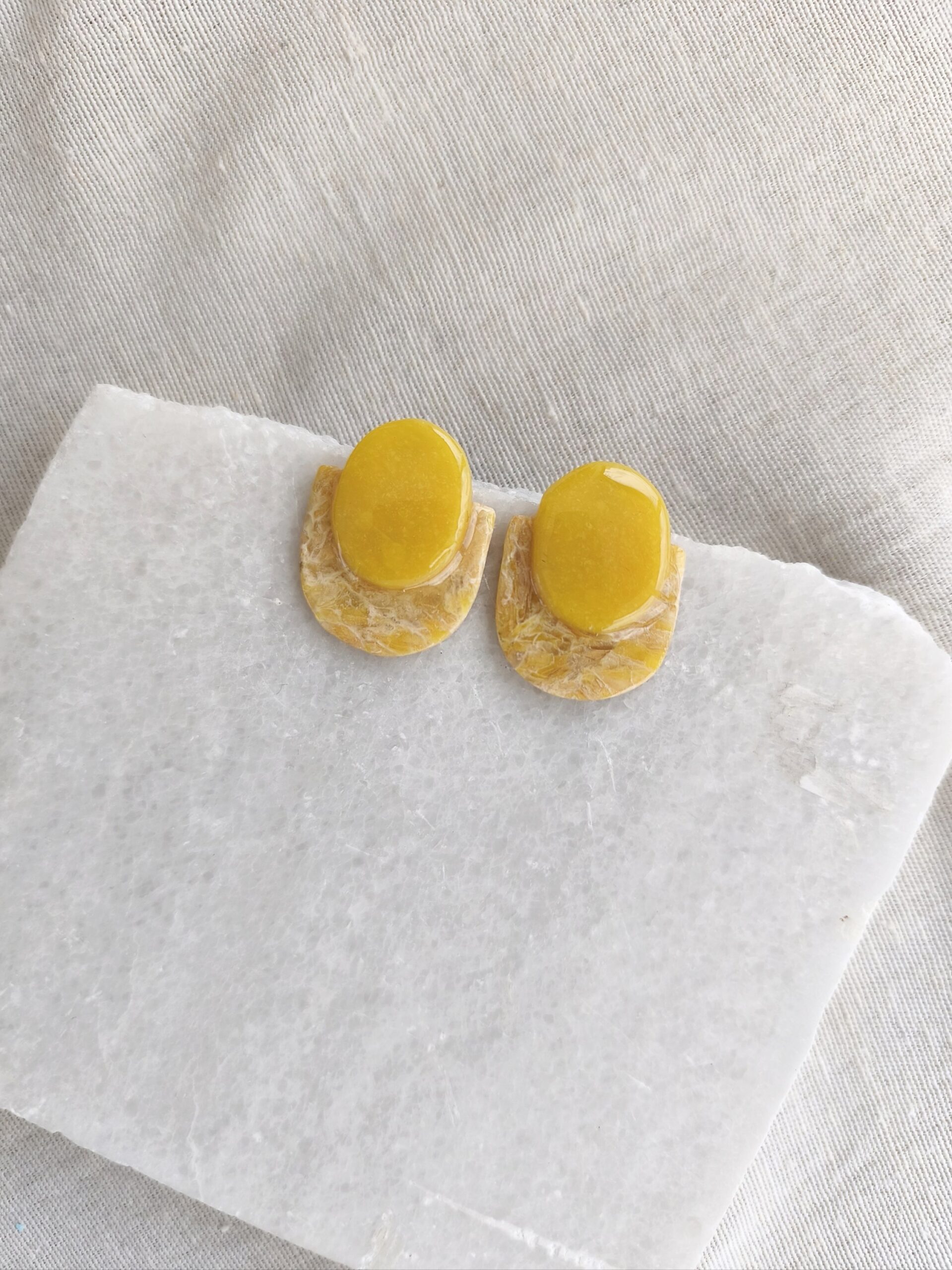 Nel Clay Jewelry - Marbled golden yellow oval statement studs 3 Marbled golden yellow oval statement studs - Image 3