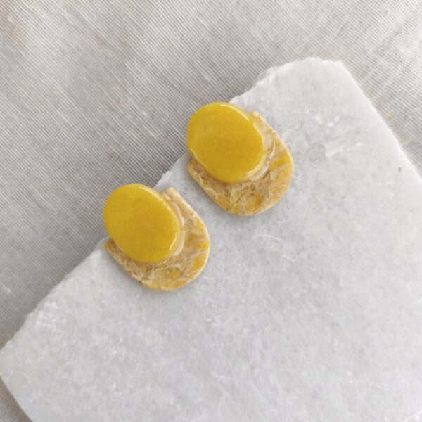 Nel Clay Jewelry - Homepage 1 Marbled golden yellow oval statement studs