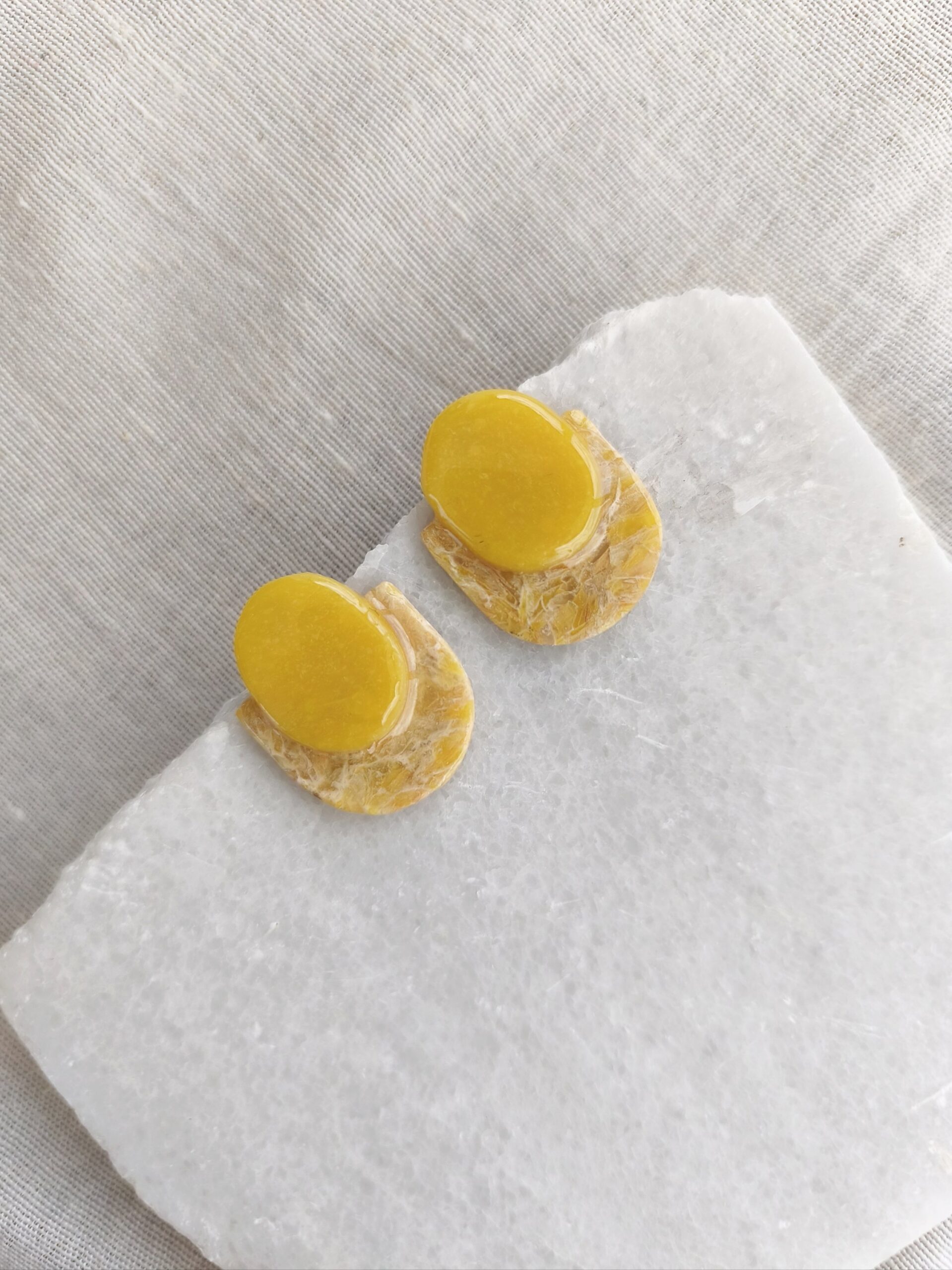 Nel Clay Jewelry - Marbled golden yellow oval statement studs 1 Marbled golden yellow oval statement studs