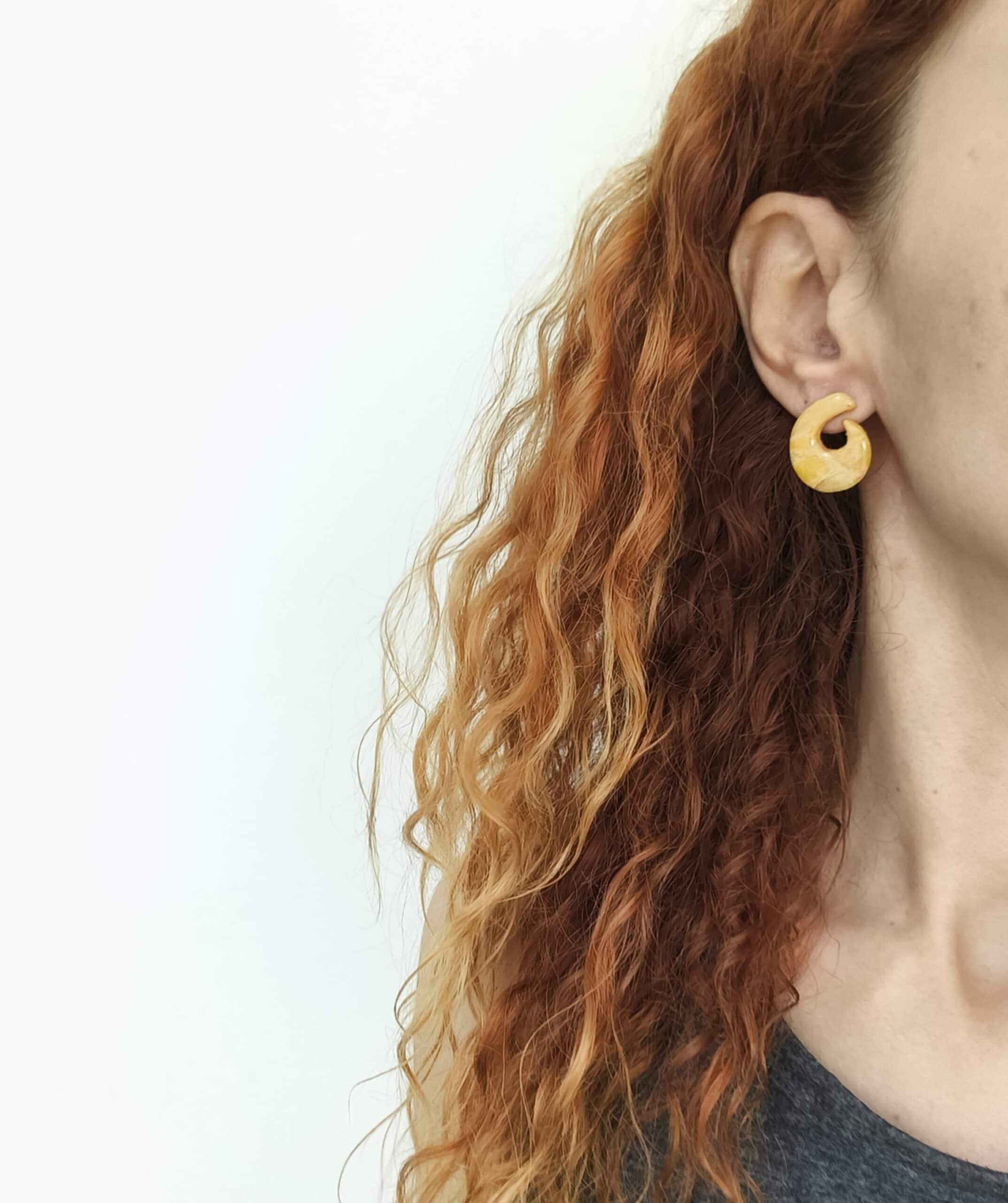Nel Clay Jewelry - Marbled golden yellow statement studs 2 Marbled golden yellow statement studs - Image 2