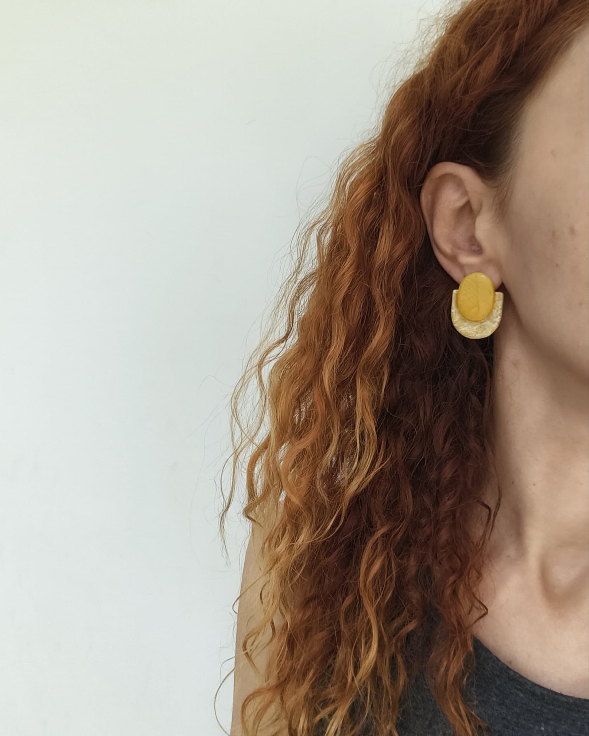 Nel Clay Jewelry - Marbled golden yellow oval statement studs 2 Marbled golden yellow oval statement studs - Image 2
