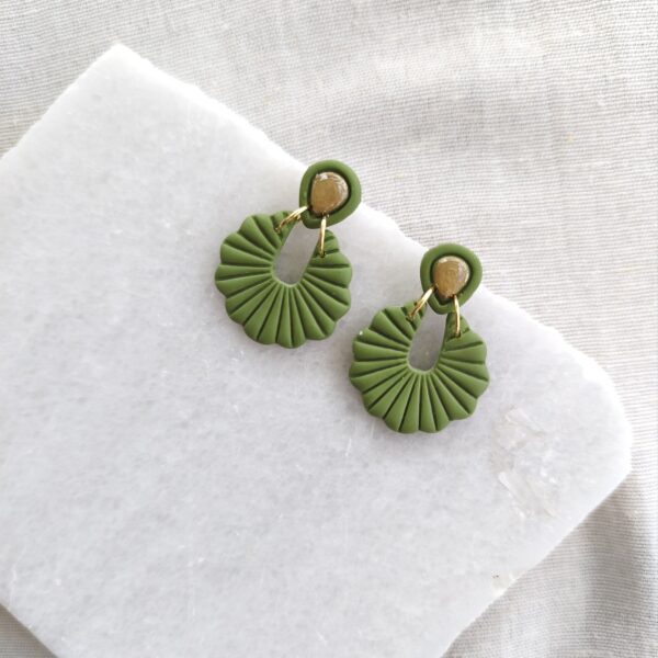 Nel Clay Jewelry - Homepage 2 Olive green and gold teardrop studs