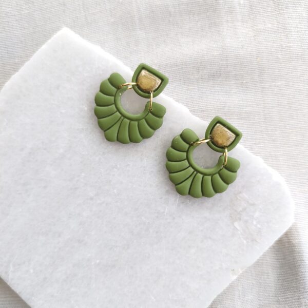 Nel Clay Jewelry - Homepage 1 Olive green and gold statement studs