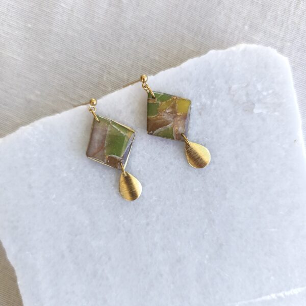 Nel Clay Jewelry - Homepage 2 Marbled earthy and gold rhombus dangles