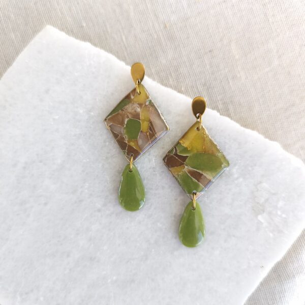 Nel Clay Jewelry - Homepage 5 Marbled earthy and green rhombus dangles