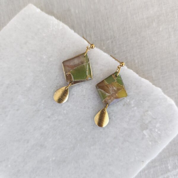Nel Clay Jewelry - Homepage 2 Marbled earthy and gold rhombus dangles