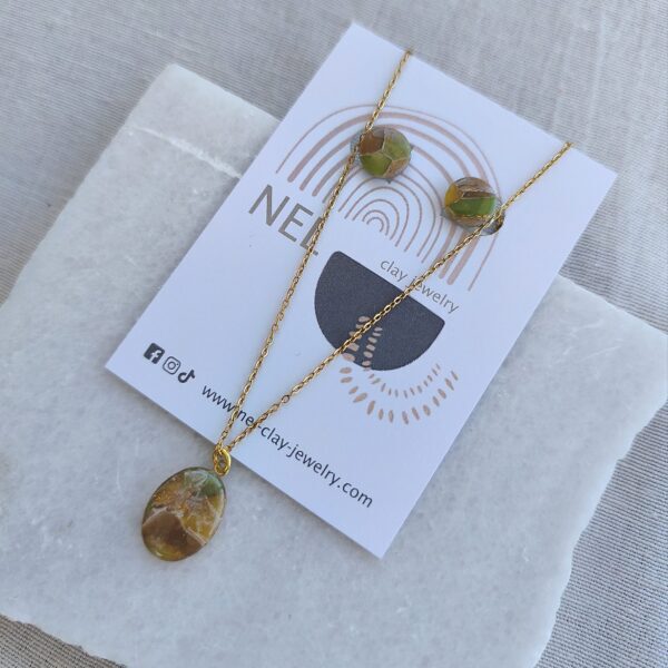 Nel Clay Jewelry - Homepage 1 Marbled earthy set of pendant necklace and studs